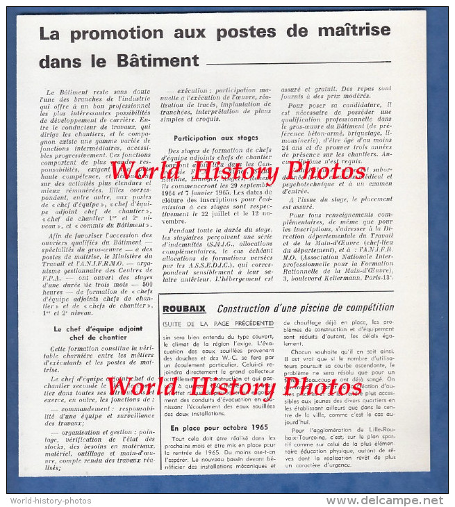 Article Technique D'un Magazine Du Batiment Des Années 1960 - ROUBAIX - Construction D'une Piscine De Compétition - Picardie - Nord-Pas-de-Calais
