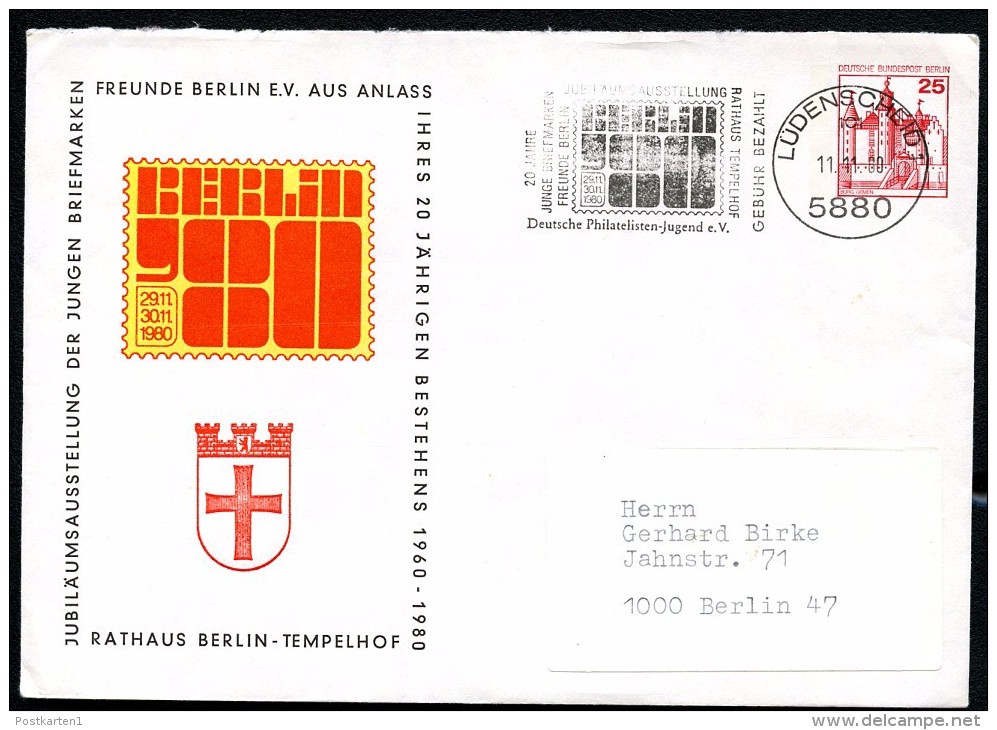 BERLIN PU67 D2/002 Privat-Umschlag AUSSTELLUNG TEMPELHOF Gebraucht Lüdenscheid 1980  NGK 4,00 € - Sobres Privados - Usados