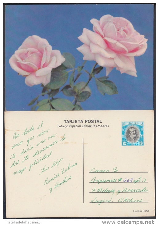 1982-EP-24 CUBA 1982. Ed.129b. MOTHER DAY SPECIAL DELIVERY. POSTAL STATIONEY. FLOWERS. FLORES. USED. - Usados