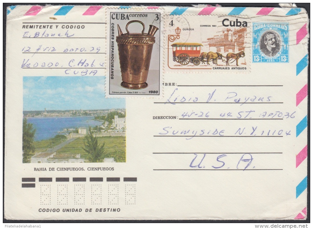 1981-EP-21 CUBA 1981. Ed.190c. ENTERO POSTAL. POSTAL STATIONERY. ANTONIO MACEO 13c. BAHIA DE CIENFUEGOS. HABANA. USED. - Oblitérés