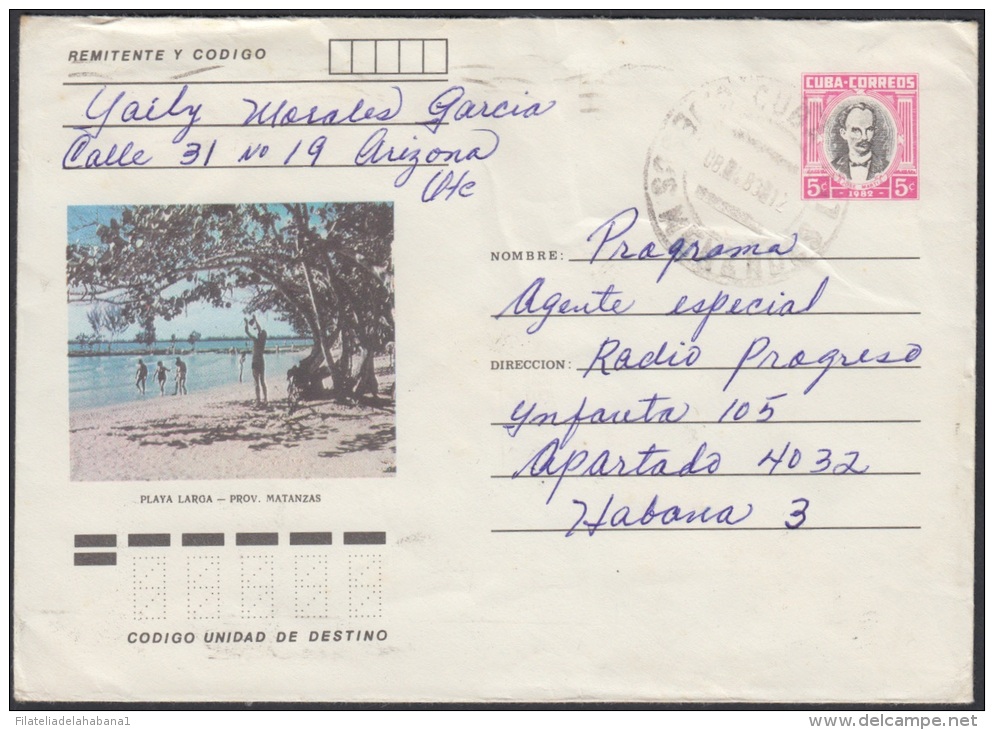 1982-EP-36 CUBA 1982. Ed.191l. ENTERO POSTAL. POSTAL STATIONERY. JOSE MARTI 5c. PLAYA LARGA. JESUS MENENDES. LAS TUNAS. - Gebraucht