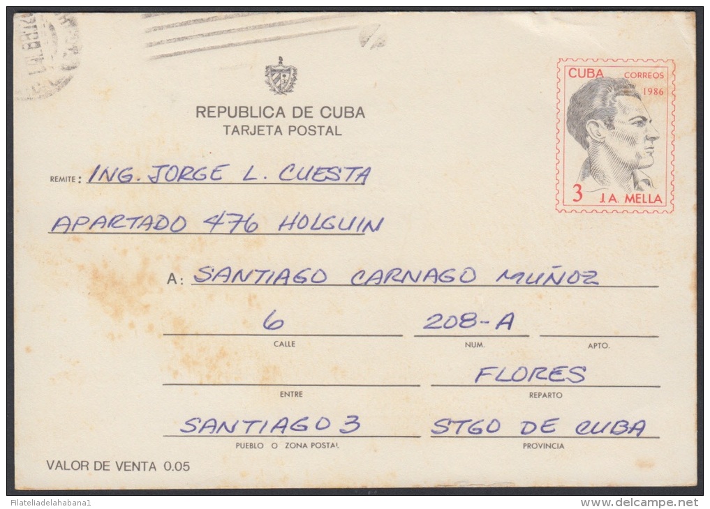 1986-EP-50 CUBA 1986. Ed.138. TARJETA ENTERO POSTAL. POSTAL STATIONERY. JULIO ANTONIO MELLA. USED. - Used Stamps