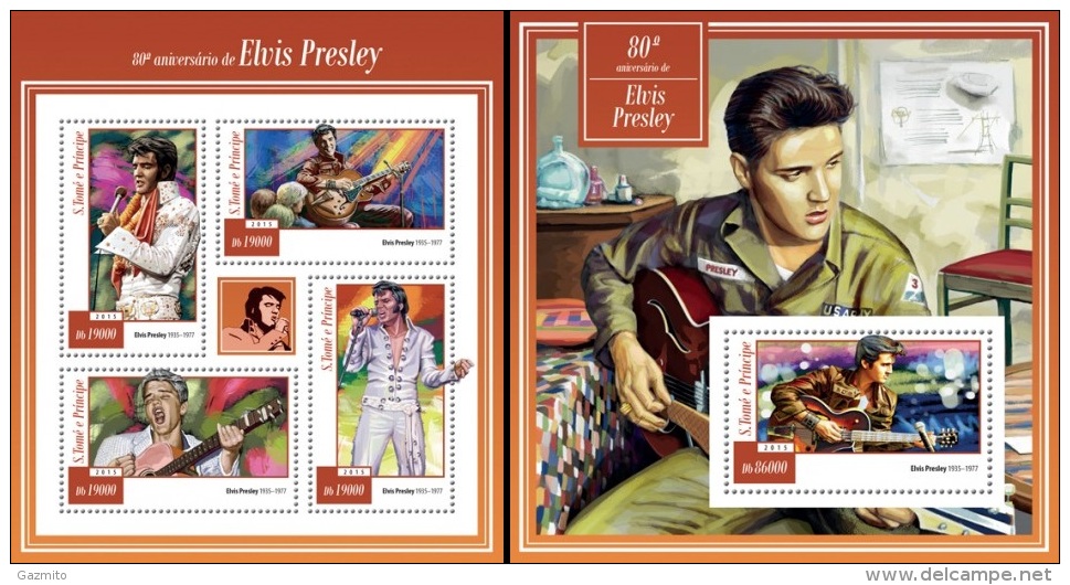 S. Tomè 2015, 80th Elvis, 4val In BF+BF - Elvis Presley