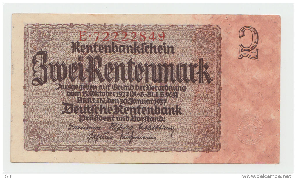 Germany 2 Rentenmark 1937 AUNC- CRISP Pick 174b 174 B - Sonstige & Ohne Zuordnung