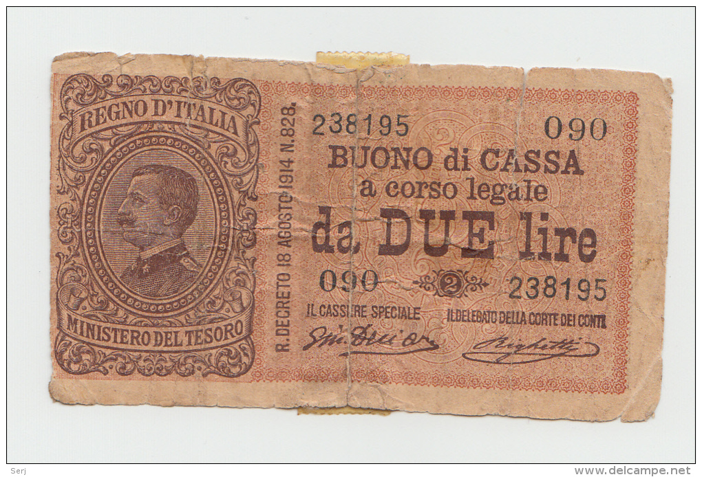 Italy 2 Lire 1914 G-VG Rare Banknote Pick 37b  37 B - Regno D'Italia – 2 Lire