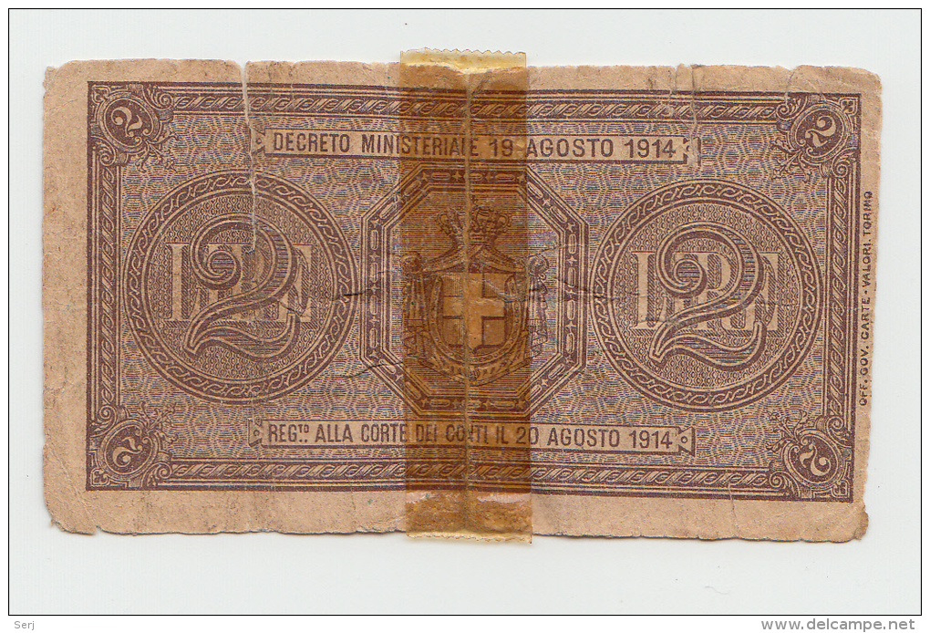 Italy 2 Lire 1914 G-VG Rare Banknote Pick 37b  37 B - Regno D'Italia – 2 Lire