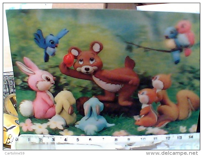 CARD 3 D EFFETTO TRIDIMENSIONALE STEREOSCOPICA  ORSO  BEAR  E CONIGLI RABBIT  BOSCO   VB1970  ET16462 - Cartoline Stereoscopiche