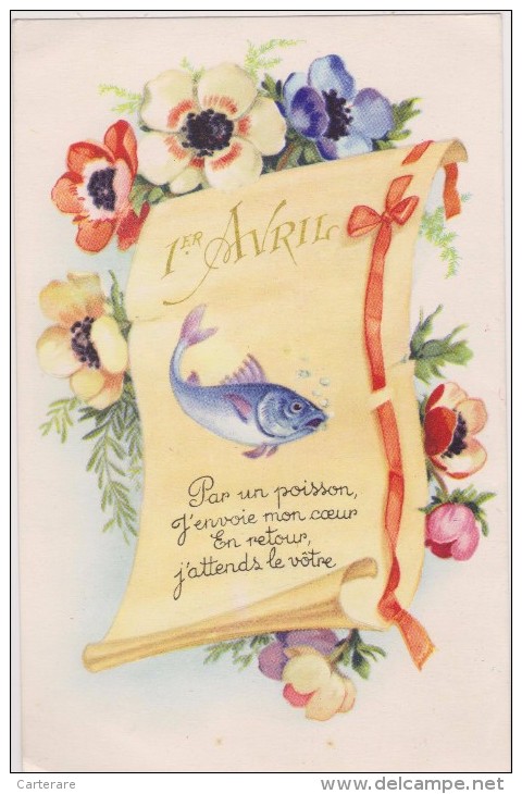 Cpa,fete,1er Avril,poisson ,porte Bonheur,blague,declaration D´amour,enleve Le Mauvais Sort - Erster April