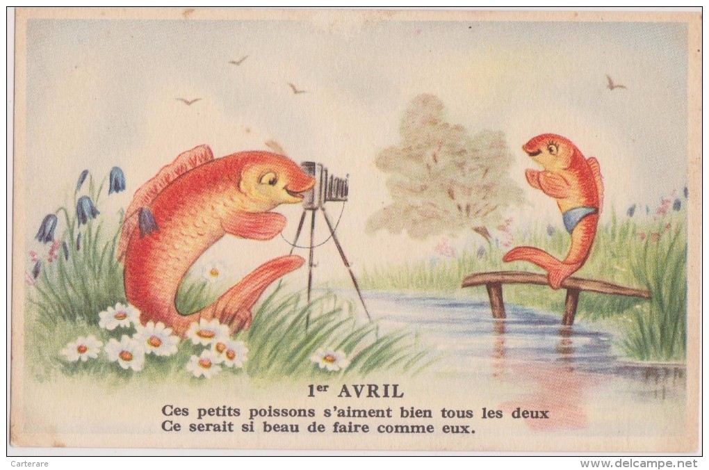 Cpa,fete,1er Avril,poisson Rouge ,porte Bonheur,blague ,enleve Le Mauvais Sort,photographe ,amour - 1 De April (pescado De Abril)