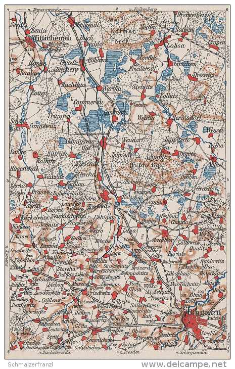 Litho AK Kartographische Wona Karte Blatt 1 Königswartha Bautzen Wittichenau Neschwitz Räckelwitz Crostwitz Grosssärchen - Neschwitz