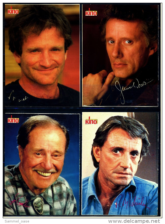 4 X Kino-Autogrammkarte  -  Repro, Signatur Aufgedruckt  -  Robin Willams  -  James Woods  -  Roy Schneider - Autogramme