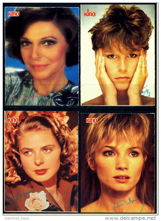 4 X Kino-Autogrammkarte  -  Repro, Signatur Aufgedruckt  -  Ingrid Bergmann  -  Anne Bancroft  -  Jamie Lee Curtis - Autogramme