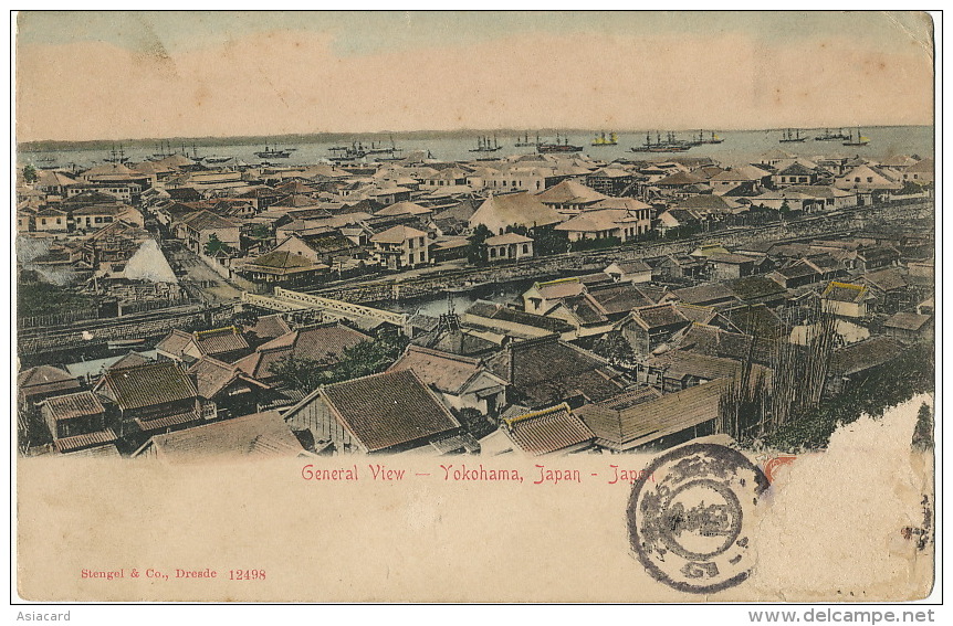 Yokohama General View Edit Stengel Dresde 12498 Stamp Removed Colored - Yokohama