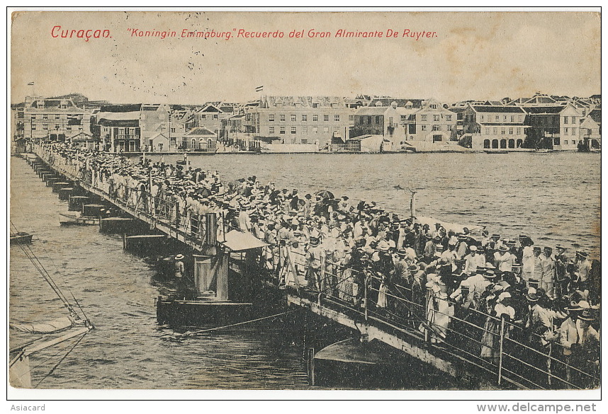 Curaçao  Koningin Emmaburg Recuerdo Del Gran Almirante De Ruyter US Paquebot Cancel 1910 - Curaçao