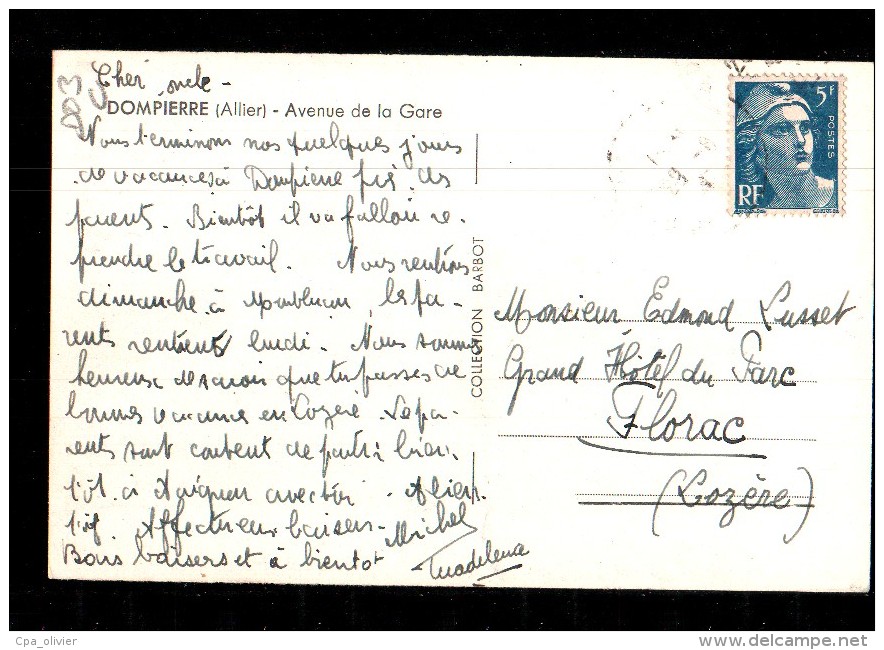 03 DOMPIERRE SUR BESBRE Avenue De La Gare, Commerces, Coiffeur, Familistère, Ed Barbot, CPSM 9x14, 194? - Other & Unclassified