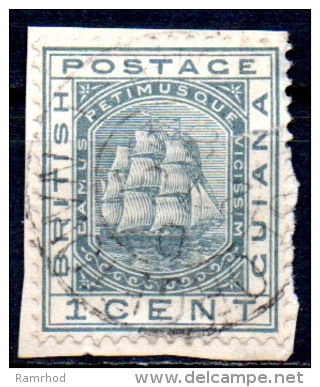 BRITISH GUIANA 1876 Ship - 1c. - Grey FU ON PIECE - British Guiana (...-1966)