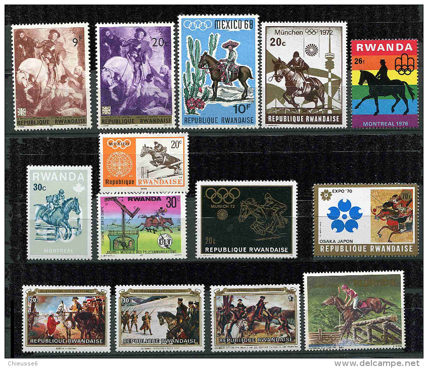 (cl.18- P1) (lot 1) Rwanda**, Ob. Lot De 14 Tbres -(ref. Michel Au Dos) - Chevaux, Cavaliers - Autres & Non Classés