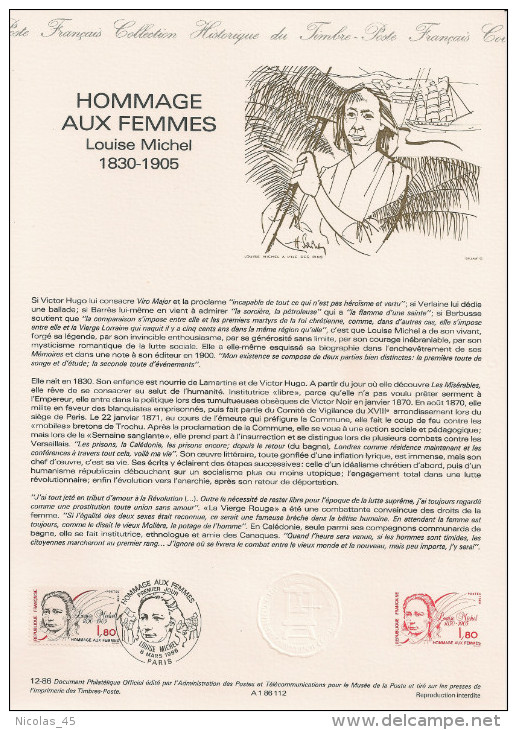 France - Souvenir Hommage Aux Femmes - Louise Michel - 1986 - Format A4 - YT 2408 - Lettres & Documents