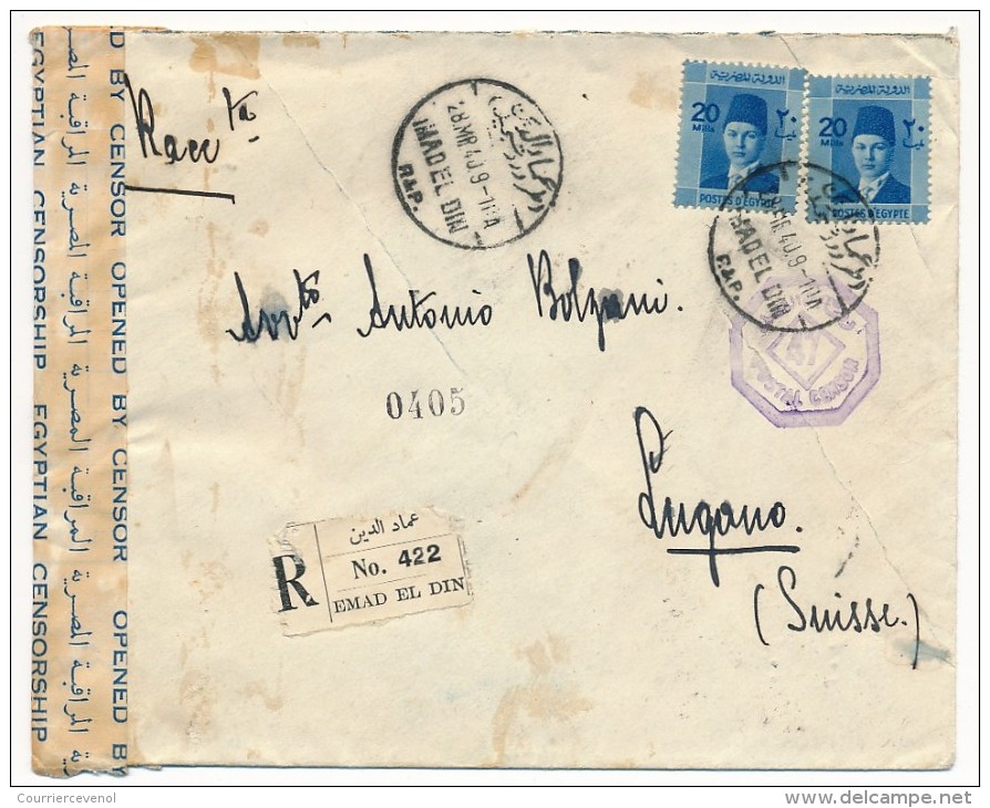 EGYPTE - Enveloppe Depuis IMAD EL DIN Pour Suisse - 1940 - Censure "Postal Censor 47" - Covers & Documents