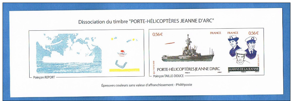 France - Dissociation Du Timbre Porte Hélicoptères Jeanne D´Arc - Epreuves Couleurs Sans Valeur D´affranchissement . - Documents Of Postal Services