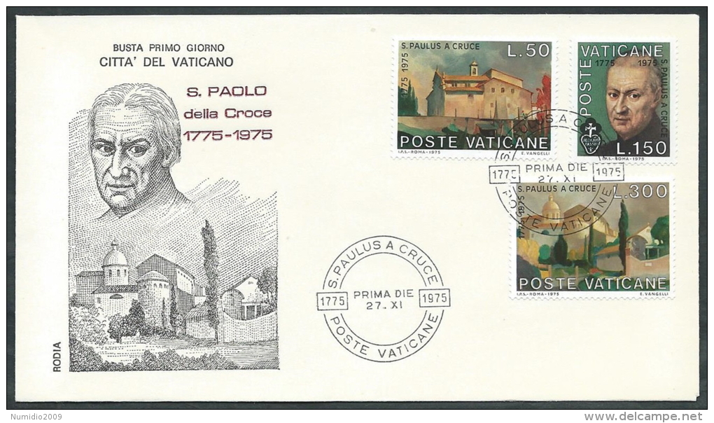 1975 VATICANO FDC RODIA S. PAOLO DELLA CROCE NO TIMBRO ARRIVO - SV5 - FDC