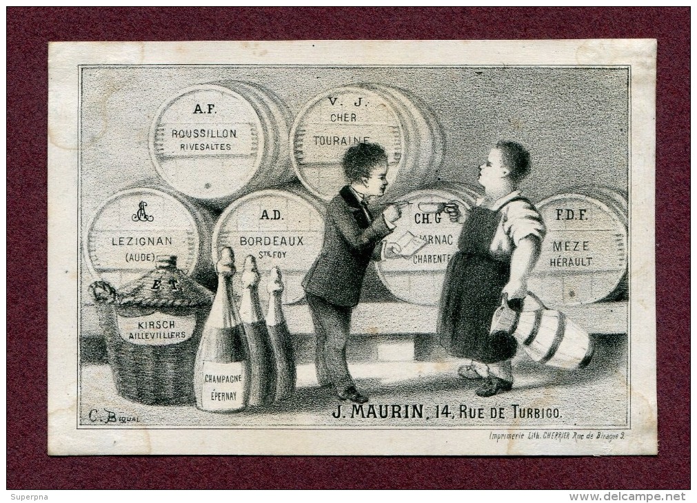 MARCHAND DE VIN  :  " Maison  J. MAURIN, 14 Rue Turbigo à Paris "  XIXème Siècle - Publicités