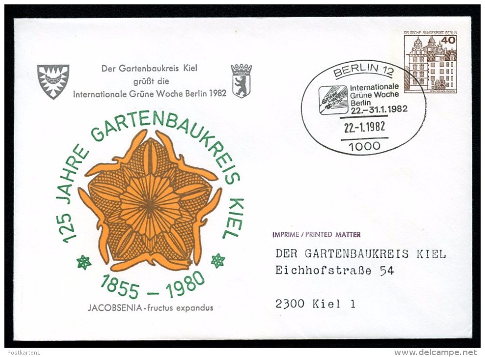 BERLIN PU71 C2/009 Privat-Umschlag GARTENBRAUKREIS JACOBSENIA Sost. 1980  NGK 4,00 € - Sobres Privados - Usados