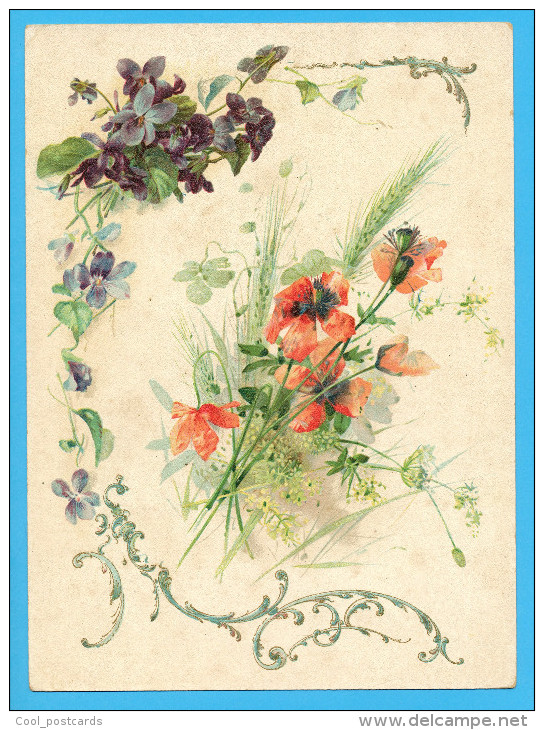 KLEIN?? VICTORIAN SCRAP,  ALBUM CARD, DECOUPIS, CHROMOS, FLOWERS, POPPIES, GOLDPRINT DETAILS, 16.5 X 22.5 Cm - Flowers