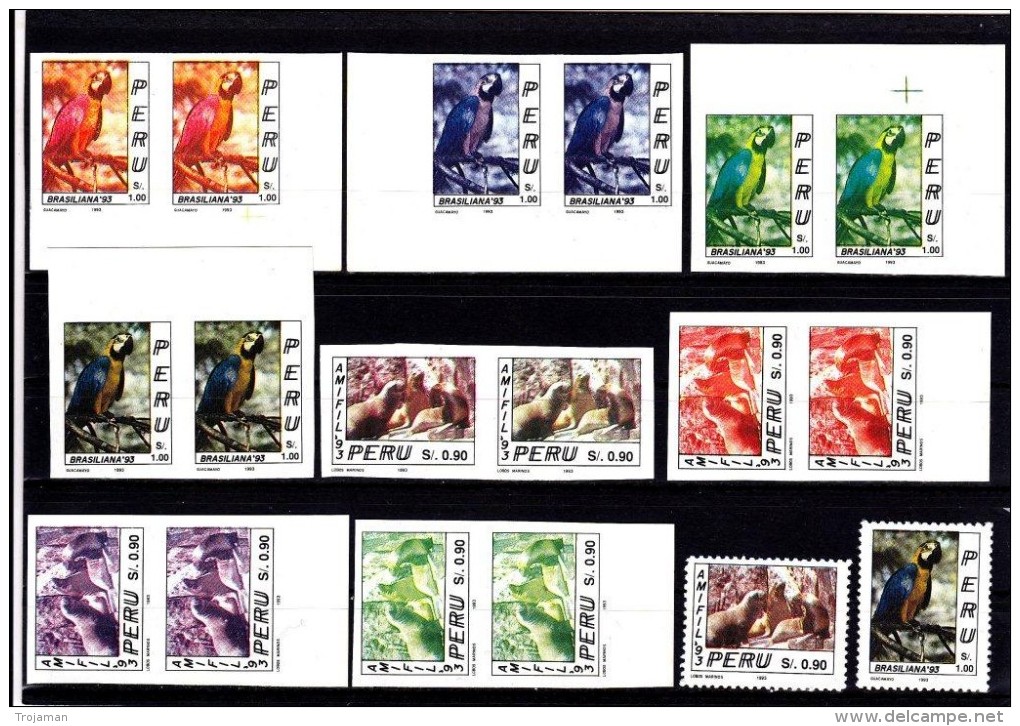 PERU MICHEL # 1494-1495  MNH ** 1994 Year. &#1057;OLOR PROOFS + SET. - Papageien