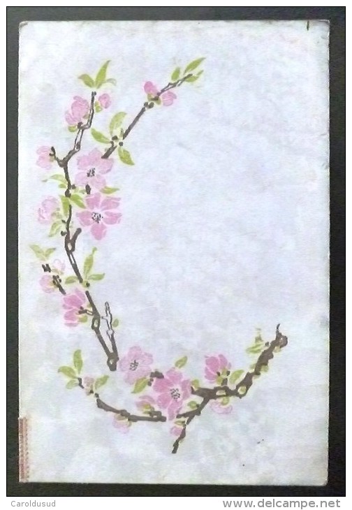 CPA  Litho Dessin AQUARELLE Asiatique Art Nouveau Papier Nacre Blanc Style Estampe Japon Fleur Pommier Cerisier Voyagé - Porzellan