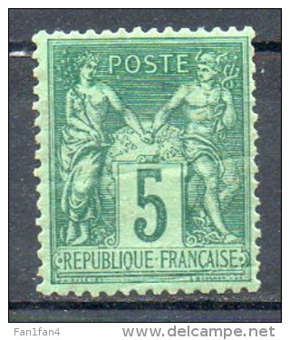 FRANCE - 1876-78 - Type Sage (Type II - N Sous U) - N° 75 - 5 C. Vert - Neuf (**) - 1876-1898 Sage (Tipo II)