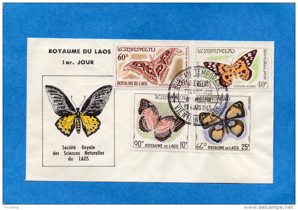 MARCOPHILIE- Enveloppe Illustrée  LAOS- FDC-1965 Butterfly4-stamps N°106-8+A46 - Laos