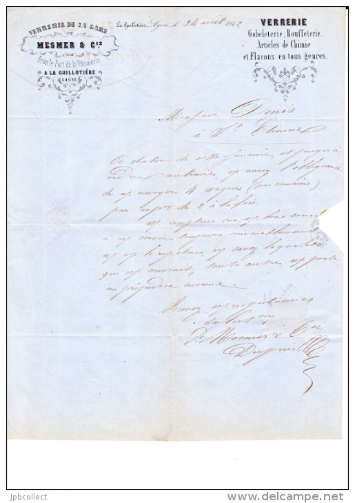 Verrerie De La Gare - Mesmer Et Cie La Guillotière (Rhone) - 24-08-1862 - Manuscrits