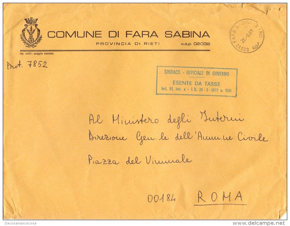 COMUNE DI FARA SABINA - 02032 - PROV RIETI - LS/AA - ANNO 1981 - FTO 18X24 - TEMATICA TOPIC STORIA COMUNI D'ITALIA - Macchine Per Obliterare (EMA)