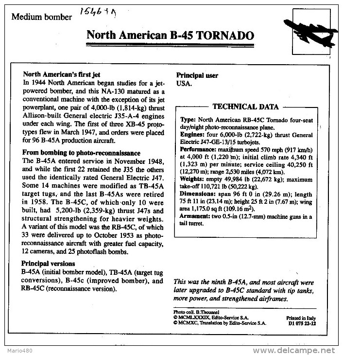 NORTH  AMERICAN  B-45  TORNADO       (NUOVO CON DESCRIZIONE E SCHEDA TECNICA)  2 SCAN - 1939-1945: 2a Guerra