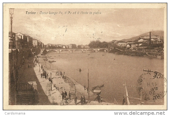 Torino-Corso Lungo Po Ed Il Ponte Di Pietra-1920 - Fiume Po