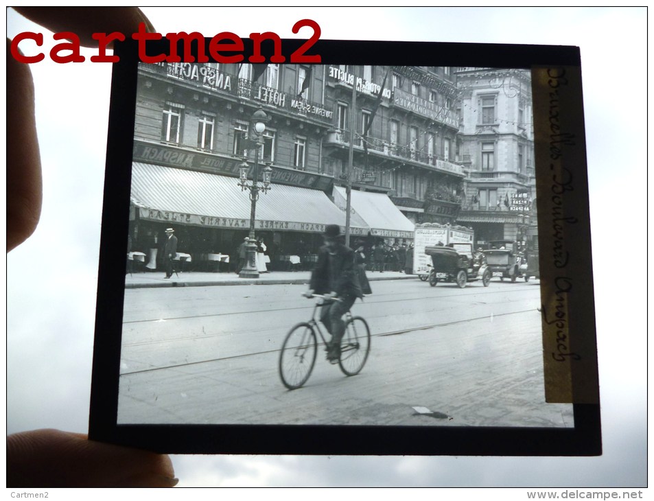 BRUXELLES LE BOULEVARD ANSPACH ANIMEE TAVERNE ST-JEAN HOTEL PLAQUE DE VERRE PHOTOGRAPHIE CLICHE UNIQUE - Avenues, Boulevards