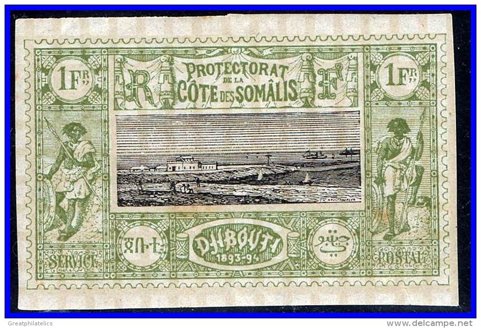 SOMALI COAST 1894 1Fr WARRIORS SC#18  MH Full PERIOD GUM (D02878) - Unused Stamps