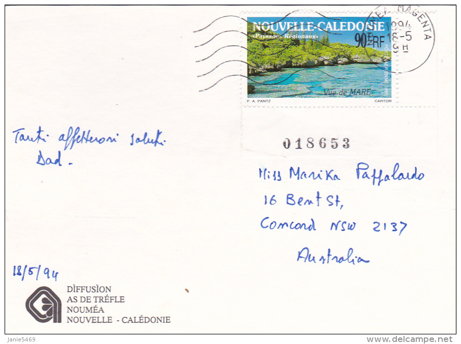 New Caledonia 1994 Postcard Sent To Australia - Gebruikt