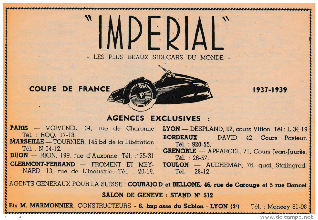 - Ancienne PUBLICITE  Pour SIDECARS " IMPERIAL " - 017 - Motos