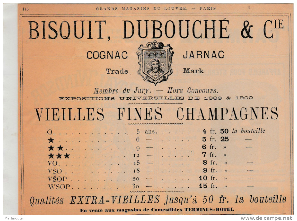 - Ancienne PUBLICITE Pour VIEILLES FINES CHAMPAGNE " BISQUIT, DUBOUCHE & Cie " à JARNAC, Charente - 018 - Spiritueux