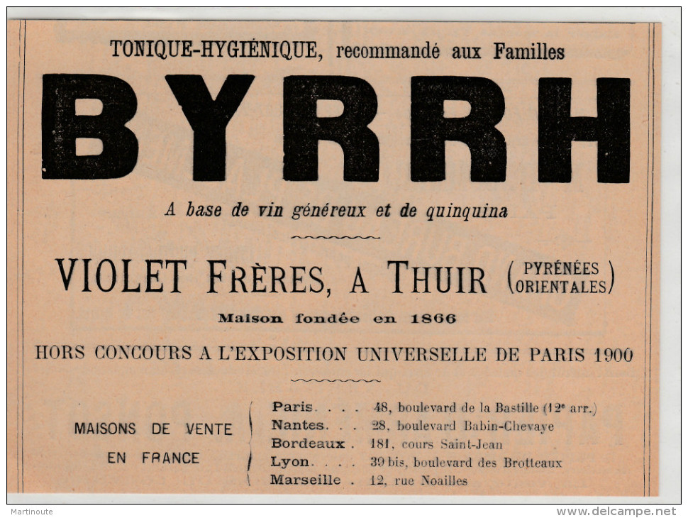 - Ancienne PUBLICITE Pour Vin BYRRH Chez VIOLET Frères à THUIR, Pyrénées Orientales  - 019 - Spiritus