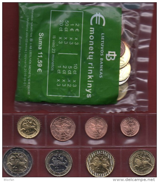 Starter-Paket 2015+set 1C-2€ Litauen Stg.62€ Einführung EURO 23+8 Münzen Vilnius With 1C.-2€ Coins Of Republik Lithuiana - Variétés Et Curiosités