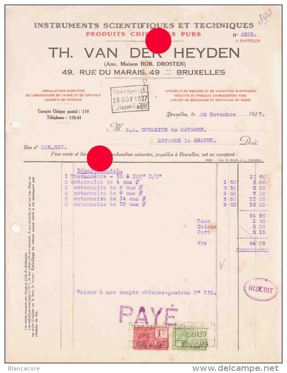Bruxelles Rue Du Marais Th. Van Der Heyden  Instruments Scientifiques  Produits Chimiques 1927 - 1900 – 1949