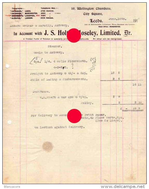 LEEDS J.S. HOLT & MOSELEY LIMITED Dr. 1919 - Royaume-Uni
