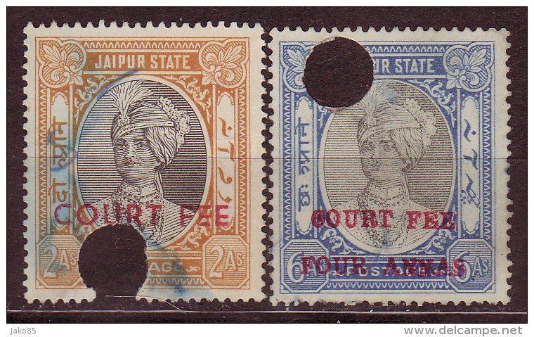 JAIPUR - 1932 /1947  - ETATS PRINCIERS - Fiscaux - Surcharge COURT FREE  - 4a / 6as + 2as - Oblitérés  - - Jaipur