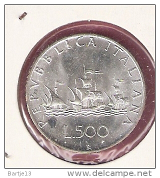 ITALIE 500 LIRE 1967 SILVER UNC COLUMBUS SHIPS KM98 DATE IN RAISED LETTERING - 500 Liras