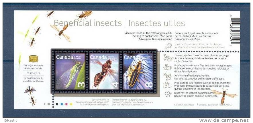 4.- 018  CANADA. MINIATURE SHEET. INSECTS BUGS. WASP. DRAGONFLY BEATTLE - Autres & Non Classés