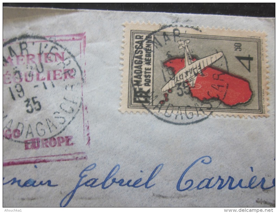 19-11-1935 Cachet Premier 1er SERVICE AERIEN Français Régulier>MADAGASCAR CONGO EUROPE(EX COLONIE FRANCAISE)Lettre Avion - Covers & Documents