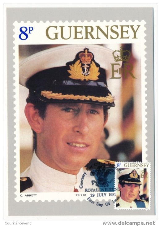 GUERNESEY - 7 Cartes Maximum - Emission Du 2 Juillet 1981 - MARIAGE Royal Charles Diana - Royalties, Royals